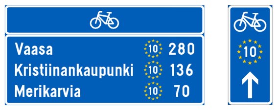 Exempel på hur en EuroVelo vägskylt kan se ut.