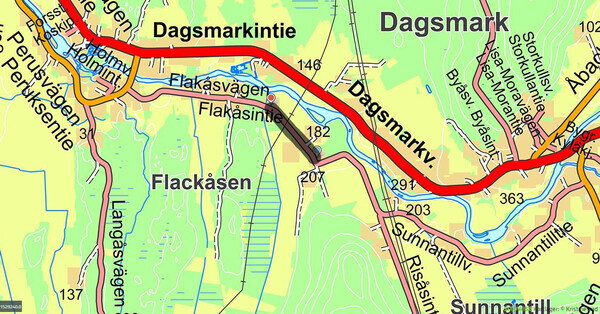 Karta över området där vägen delvis stängs.