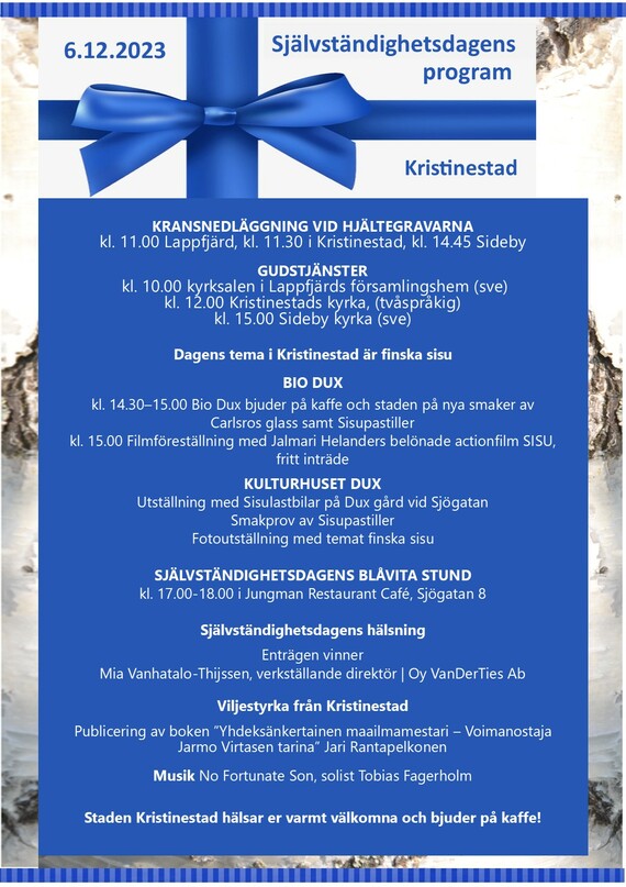 Dagens program i bildformat. Programmet följer i text: