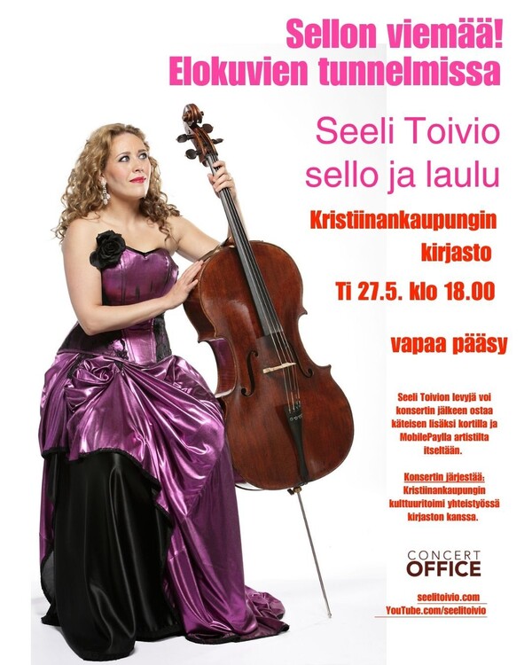 vapaa paasy Seeli Toivion levyja voi konsertin jalkeen ostaa kateisen lisaksi kortilla ja MobilePaylla artistilta itseltaan. Konsertin jarjestaa Kristiinankaupungin kulttuuritoimi yhteistyossa kir